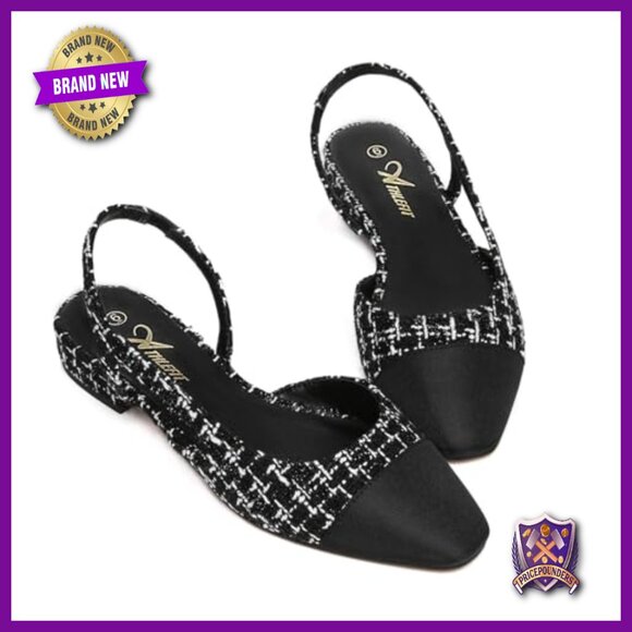 Slingback Flats with Pointed Toe, Low Heel, Leather Upper, Rubber Sole - Picture 6 of 7